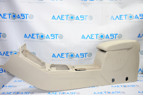 Central console armrest and cup holder VW Tiguan 09-17 beige leather scratches, without plugs, broken air duct