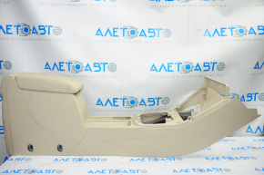 Central console armrest and cup holder VW Tiguan 09-17 beige leather scratches, without plugs, broken air duct