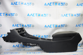 Central console armrest and cup holders VW Jetta 19-21 leather black, black stitching, for heated rear seats, scratches
