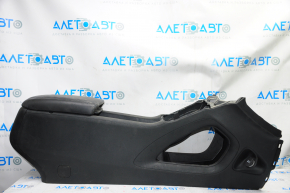 Console center armrest and cup holders Chrysler 200 15-17 black leather, black stitching, cup holders glossy, under air vents, water damage, scratches, without plug