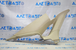 Upper left rear pillar trim Lincoln MKZ 13-16 beige, complete, broken fastener, needs re-stitching, plastic turned white