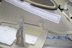 Upper left rear pillar trim Lincoln MKZ 13-16 beige, complete, broken fastener, needs re-stitching, plastic turned white