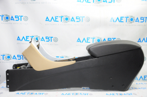 Central console armrest Hyundai Sonata 11-15 leather black with beige inserts, scratches