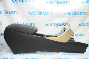Central console armrest Hyundai Sonata 11-15 leather black with beige inserts, scratches