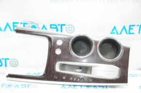 Center console trim with cup holders Nissan Pathfinder 13-20 fwd, wood, heated seats, scratches