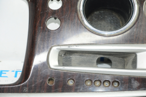 Center console trim with cup holders Nissan Pathfinder 13-20 fwd, wood, heated seats, scratches