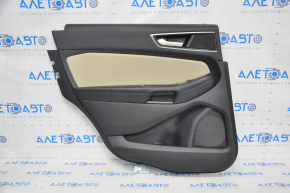 Door trim card rear left Ford Edge 15-18 black leather with beige insert plastic turned white, trim is worn