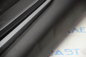 Door trim card rear left Ford Fusion mk5 17-19 black leather with black cloth insert, red stitching, leather armrest, molding gray structure with black gloss, dented, crack