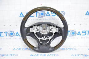 Bare steering wheel Lexus ES300h ES350 13-15 prerest, black leather, dark wood scratches, burnt upper part
