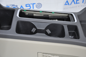 Console center armrest and cup holders Ford Escape MK3 17- gray, leather, scratches, water damage