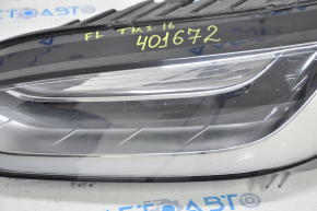 Tesla Model X 16-21 BASE front left headlight complete, sand, condensation under glass, broken lower mount guides