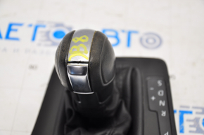 Gear knob with shifter cover VW Passat b8 16-19 16- USA leather black, glossy cover, type 1, scratches on leather, worn cover swollen chrome
