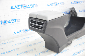 Central console armrest and cup holders Tesla Model S 12-15 pre-restoration, black leather, wood insert, gray armrest