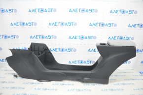 Central console armrest and cup holders Tesla Model S 12-15 pre-restoration, black leather, wood insert, gray armrest