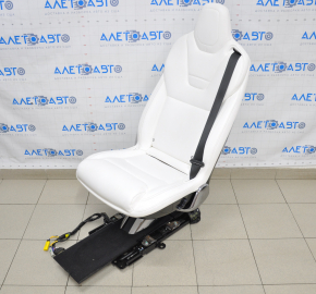 Rear row of seats 2nd row left Tesla Model X 16-21 leather white, with airbag, electric, heated, scratches, needs cleaning, crack on chrome