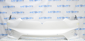 Front bare bumper Tesla Model X 16-21 type 2, white, scuffs, tear in fastening, cracks in fog light fastenings, painted