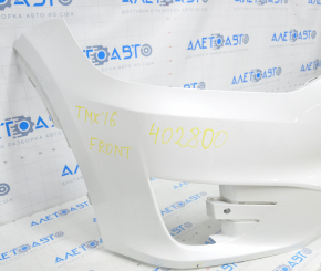 Front bare bumper Tesla Model X 16-21 type 2, white, scuffs, tear in fastening, cracks in fog light fastenings, painted