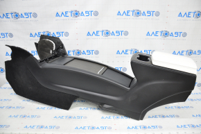 Central console armrest and cup holders Tesla Model X 16-21 leather black, white armrest, wood, chips on wood