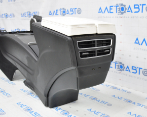 Central console armrest and cup holders Tesla Model X 16-21 leather black, white armrest, wood, chips on wood