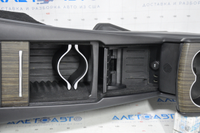 Central console armrest and cup holders Tesla Model X 16-21 leather black, white armrest, wood, chips on wood