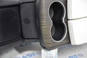 Central console armrest and cup holders Tesla Model X 16-21 leather black, white armrest, wood, chips on wood