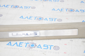 Door sill trim with illumination front right Lexus RX300 RX330 RX350 RX400h 04-09 beige, scratches, bumps on chrome, cracked mount