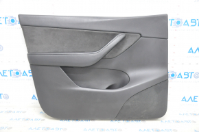 Door trim card front left Tesla Model Y 20-25 leather black, without backlight, with suede insert, with window lift control, with door opening button, no overlay