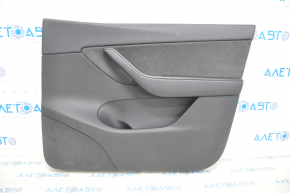 Door trim card front right Tesla Model Y 20-25 leather black, without backlight, with suede insert with window lift control with door opening button, pressed, scratch