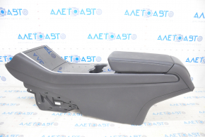 Central console armrest and cup holders Tesla Model 3 18-20 leather black, glossy trim, scuffed, without wiring