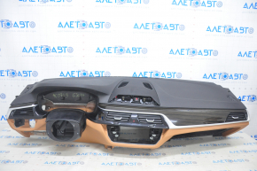 Torpedo front panel with AIRBAG BMW 5 G30 17-23 black + brown, wood inserts