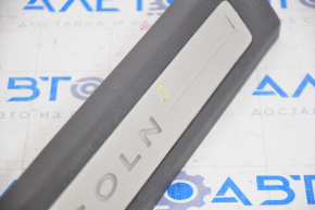 Door sill trim front right Lincoln MKZ 13-16 chrome with backlight black, scratches, bump