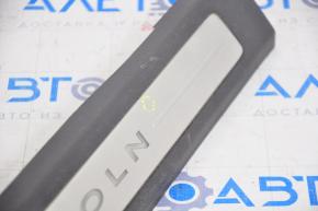 Door sill trim front left Lincoln MKZ 13-16 chrome with backlight black, scratches, bump