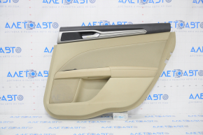 Door trim card rear right Ford Fusion mk5 13-16 beige with beige insert cloth, armrest leather, molding gray structure, tear on leather