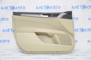 Door trim card front left Ford Fusion mk5 13-16 beige with beige insert cloth, armrest leather, molding gray structure, scratches