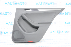 Door trim card rear right VW Jetta 11-18 USA black, with black insert plastic, armrest leather, molding gray gloss type 1, scratches