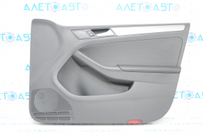 Door trim card front right VW Jetta 11-18 USA black, with black insert plastic, armrest leather, molding gray gloss type 1, scratches