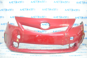Front bumper bare Toyota Prius V 12-14 pre-rest, red, dented, tears, broken fasteners