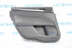 Door trim card rear left Ford Fusion mk5 17-20 titanium, black leather with black leather insert, leather armrest, gray molding, crack, scratches