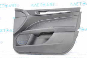 Door trim card front right Ford Fusion mk5 17-20 titanium, black leather with black leather insert, leather armrest, gray molding, crack, scratches on leather, dented