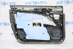 Door trim card front right Ford Fusion mk5 17-20 titanium, black leather with black leather insert, leather armrest, gray molding, crack, scratches on leather, dented