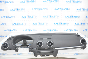 Torpedo front panel with AIRBAG Audi A3 8V 15-16 4d, FWD, black, with aluminum insert, speaker grille honeycomb break