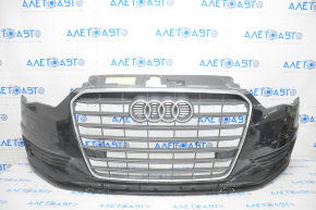 Front bumper assembly Audi A3 8V 15-16 for parking sensors, black, with radiator grille, with parking sensors, with TV cover, with wiring, pressed