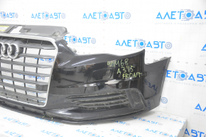 Front bumper assembly Audi A3 8V 15-16 for parking sensors, black, with radiator grille, with parking sensors, with TV cover, with wiring, pressed