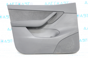 Door trim card front left Tesla Model Y 20 - black leather, without backlight, with suede insert, with window lift control, with door opening button, scratch