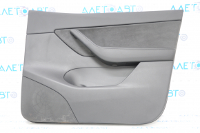 Door trim card front right Tesla Model Y 20 - black leather, without backlight, with suede insert with window lift control with door opening button, scratches