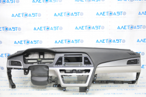Dashboard front panel without AIRBAG Hyundai Sonata 15-17 gray overlays, cracks