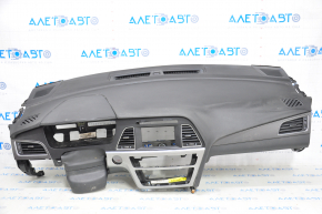 Dashboard front panel without AIRBAG Hyundai Sonata 15-17 black, cracked