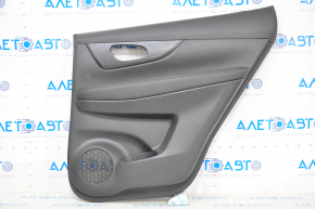 Door trim card rear right Nissan Rogue 17-20 black with black insert plastic, molding black gloss, armrest leather, scratches