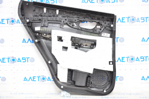 Door trim card rear right Nissan Rogue 17-20 black with black insert plastic, molding black gloss, armrest leather, scratches