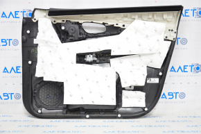 Door trim card front left Nissan Rogue 17-20 black with black insert plastic, armrest leather, molding black gloss